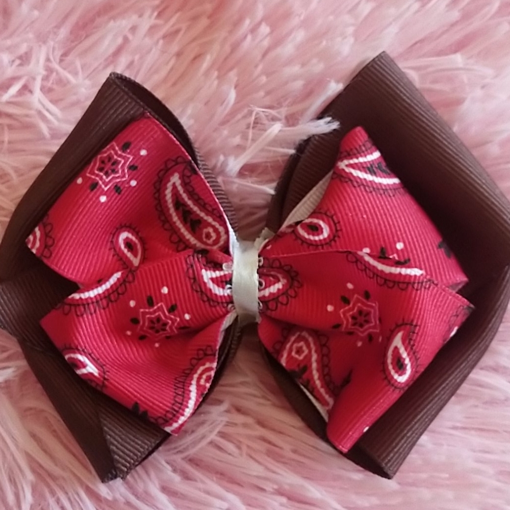 Red and brown cowgirl hair bow